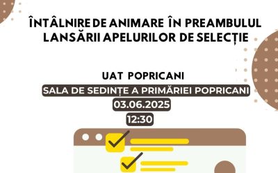 Ești din POPRICANI, Vino să afli mai multe despre apelurile de selecție ce urmează a fi lansate și condițiile de depunere a proiectelor.