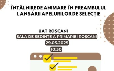 Ești din ROȘCANI, Vino să afli mai multe despre apelurile de selecție ce urmează a fi lansate și condițiile de depunere a proiectelor.