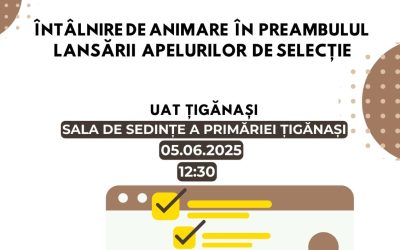 Ești din TIGĂNAȘI, Vino să afli mai multe despre apelurile de selecție ce urmează a fi lansate și condițiile de depunere a proiectelor.