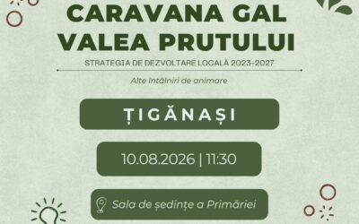 📣 Continuăm seria sesiunilor trimestriale de informare și animare a teritoriului prin întâlnirea organizată în data 10.08.2026 ora 11:30 locația Sala de ședințe a Primăriei Țigănași, sat Țigănași, com. Țigănași
